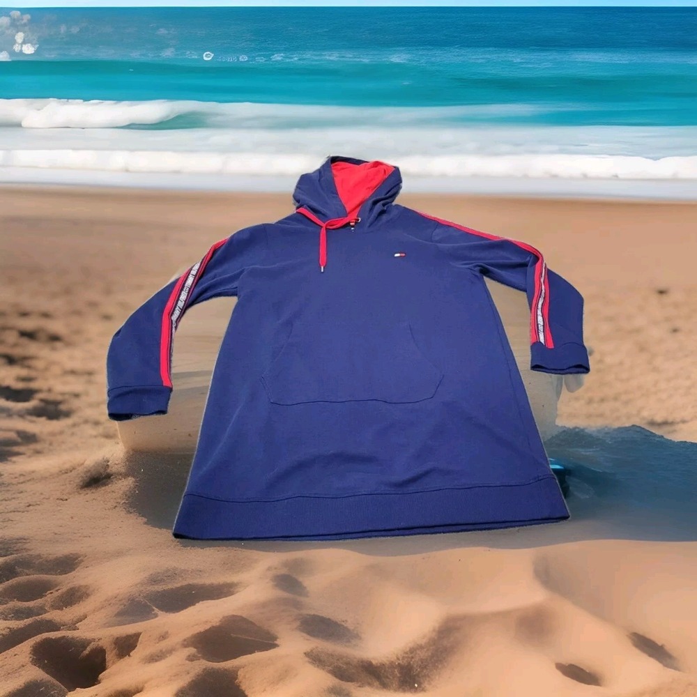 Tommy Hilfiger Hoodie Mens XXL Long Sleeve Sweatshirt Red Pullover Sport Outdoor